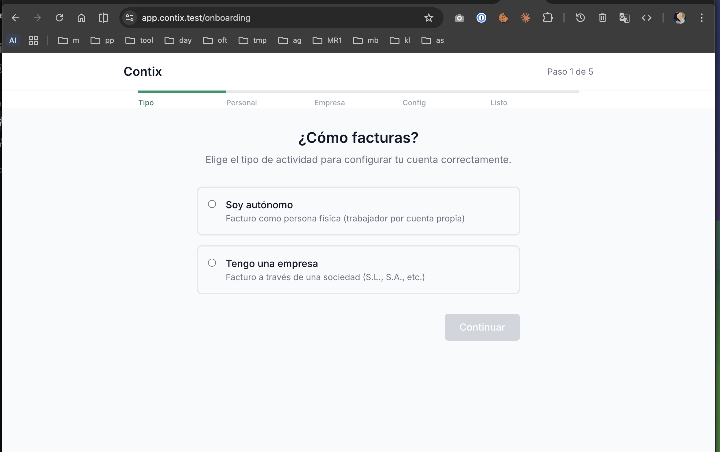 Elige tu tipo de actividad